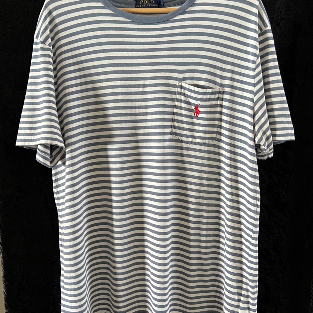 Polo Ralph Lauren White Blue Striped T Shirt Large